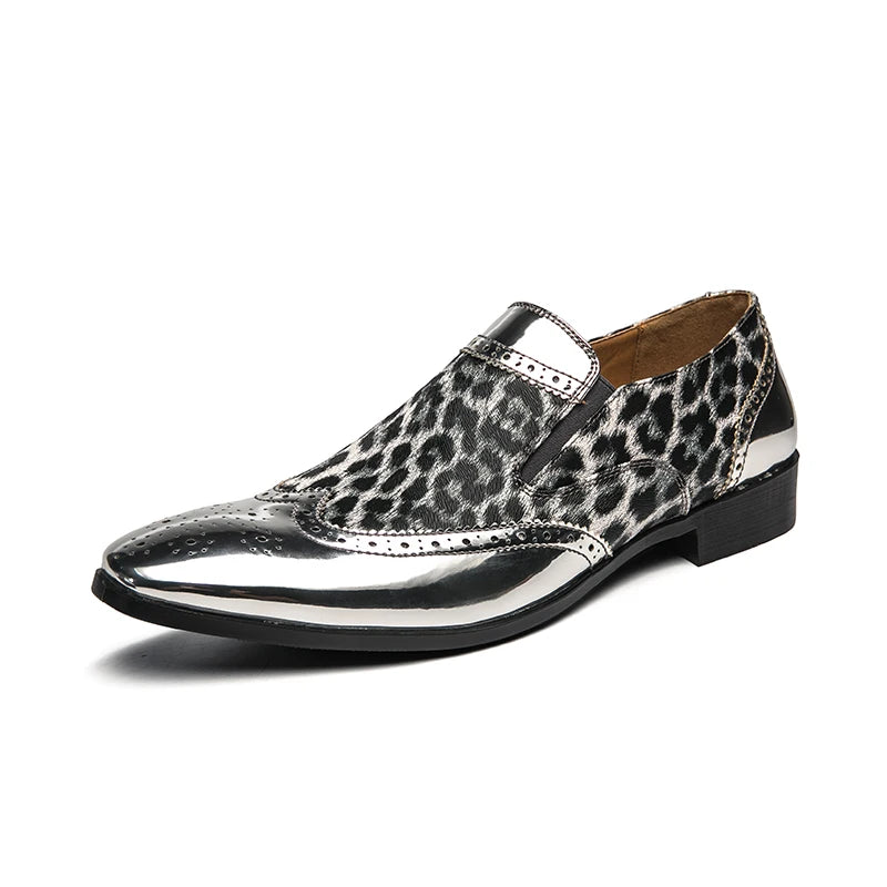 Designer Leopard Print Patchwork Leather Shoes
