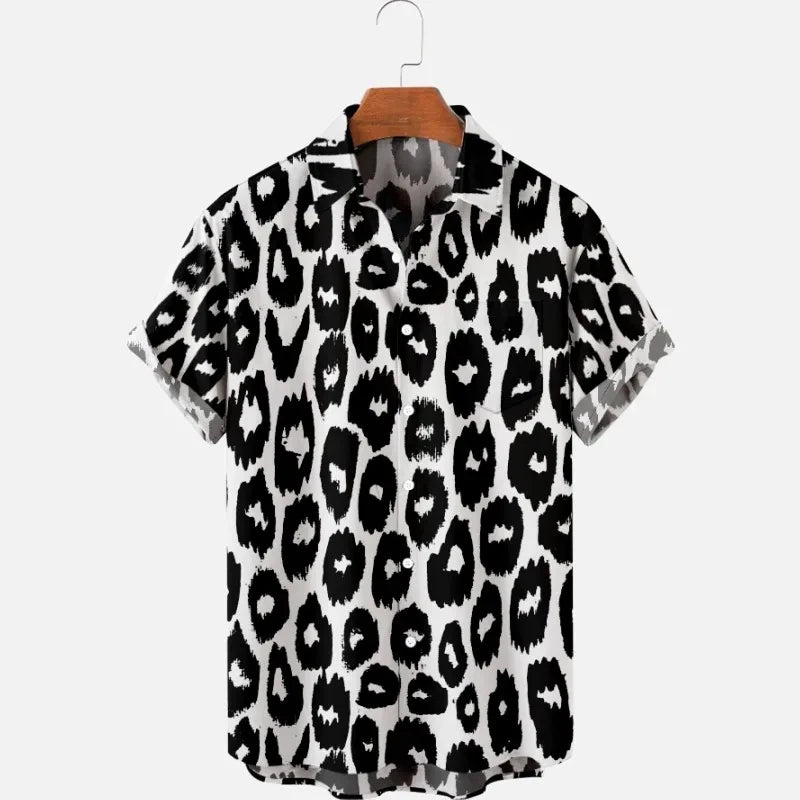 Summer Men's Hawaii Shirts y2k Tops Leopard Print Short