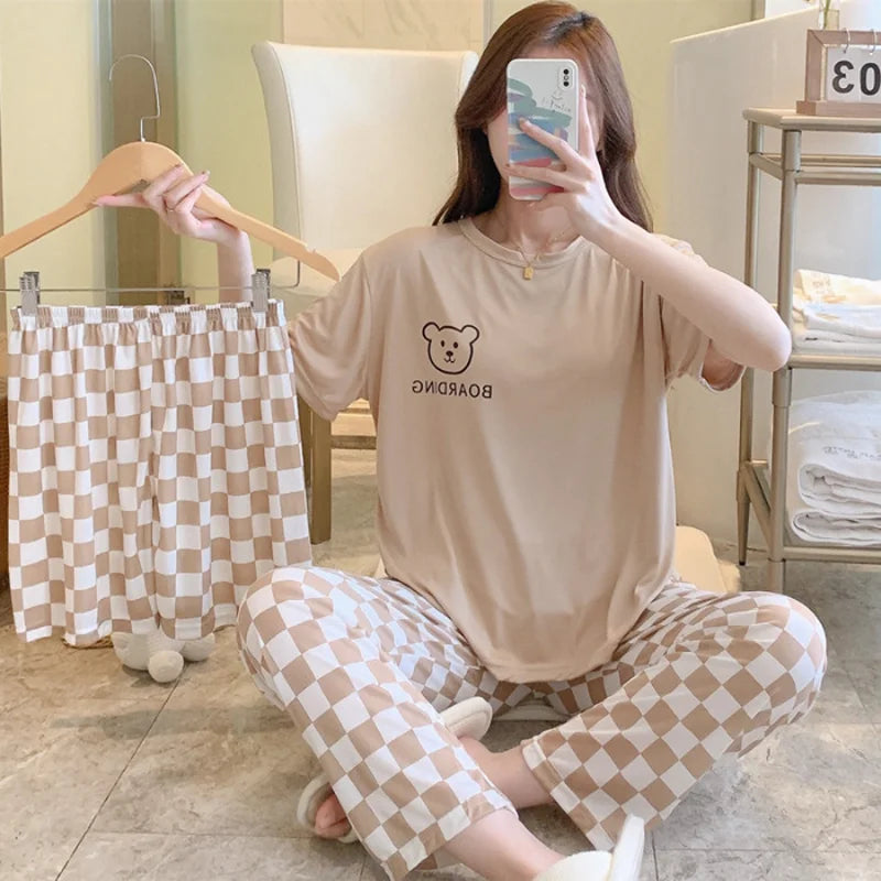 New women's summer three-piece pajamas