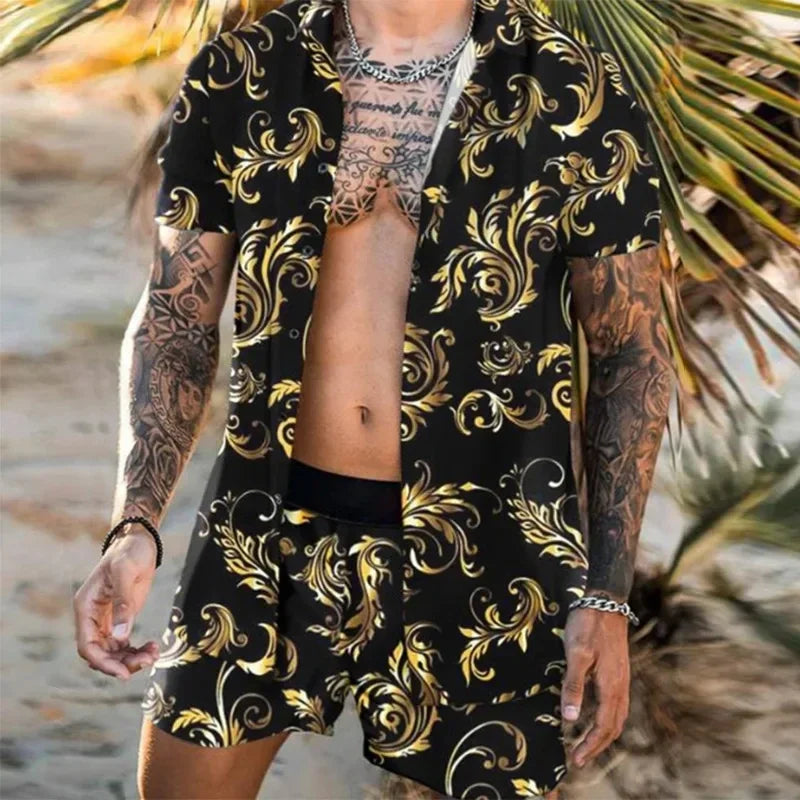 Summer Men's Fashion Leopard Print Short Sleeve