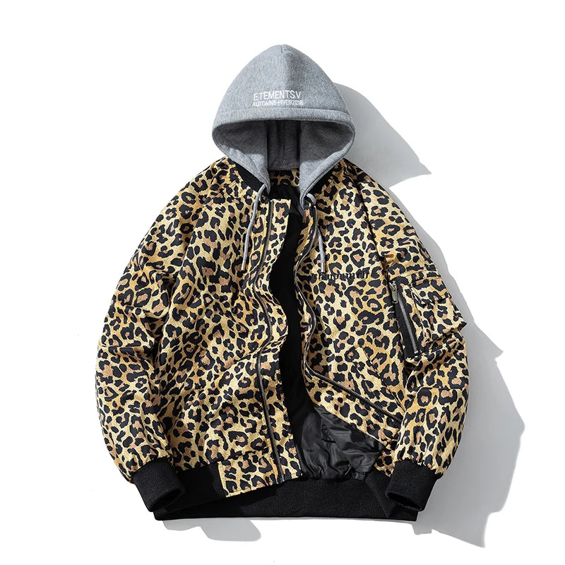 Fashion Bomber Jacket Men Leopard Hip Hop Pilot