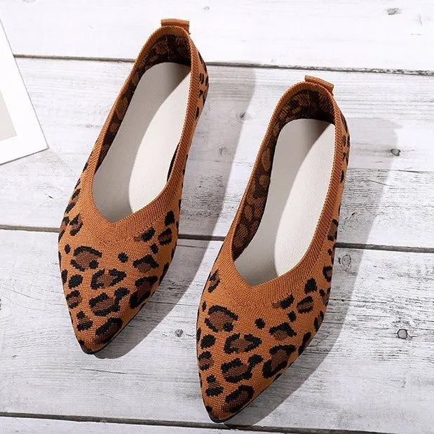 Elegant Houndstooth Knitted Ballet Flats Woman