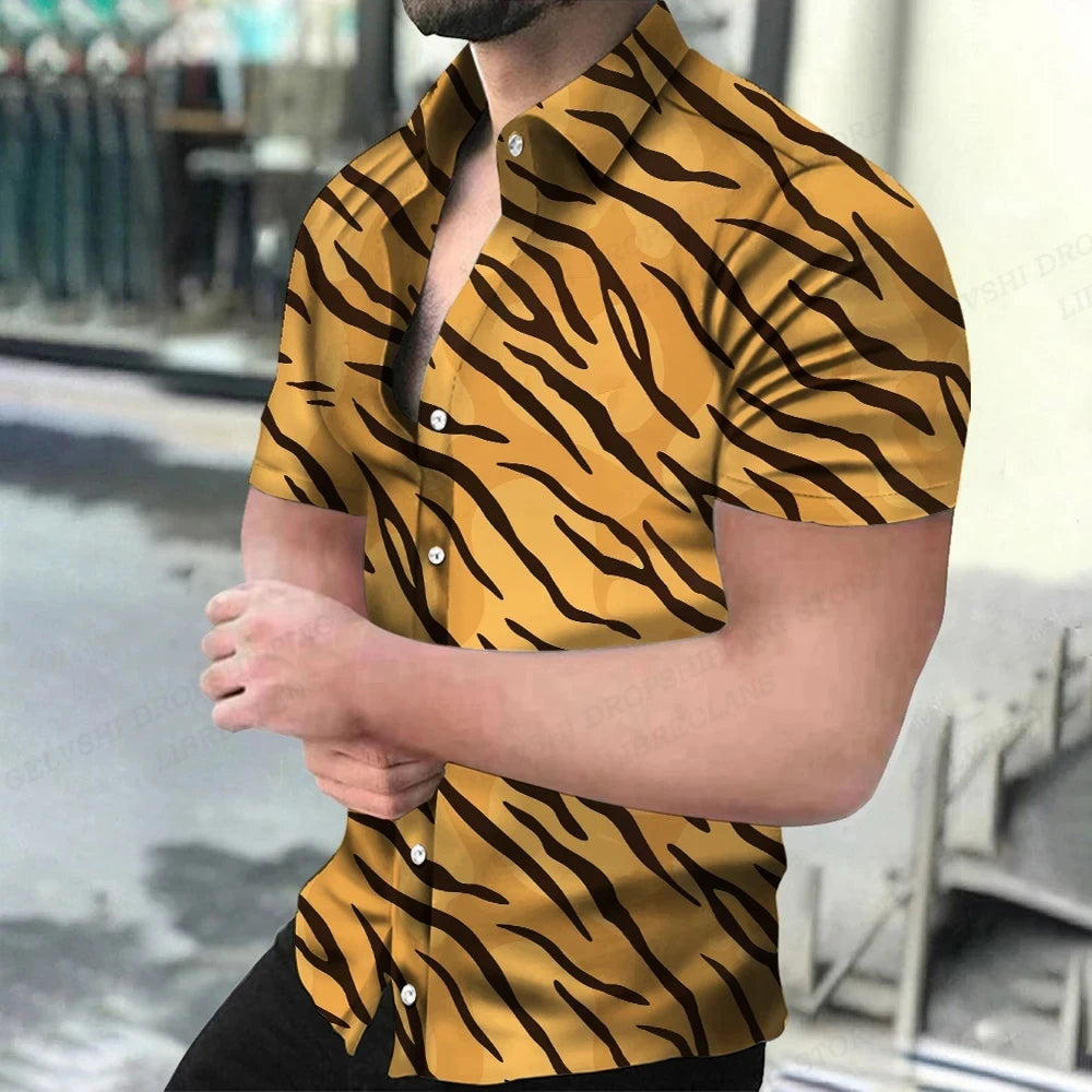 Summer Men's Hawaiian Shirts Lapel Camisa Leopard