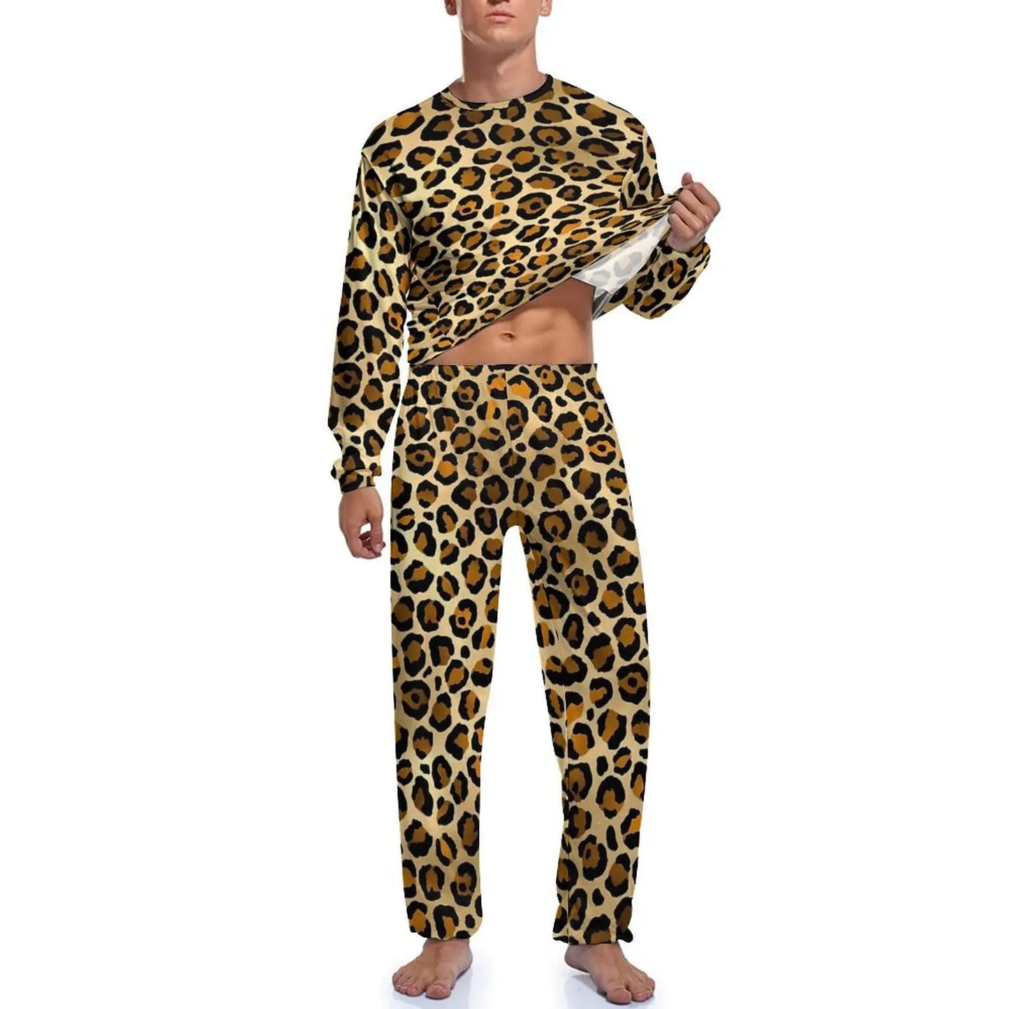 Orange Leopard Print Pajamas Spring Casual Sleepwear