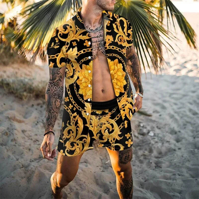 Summer Men's Fashion Leopard Print Short Sleeve