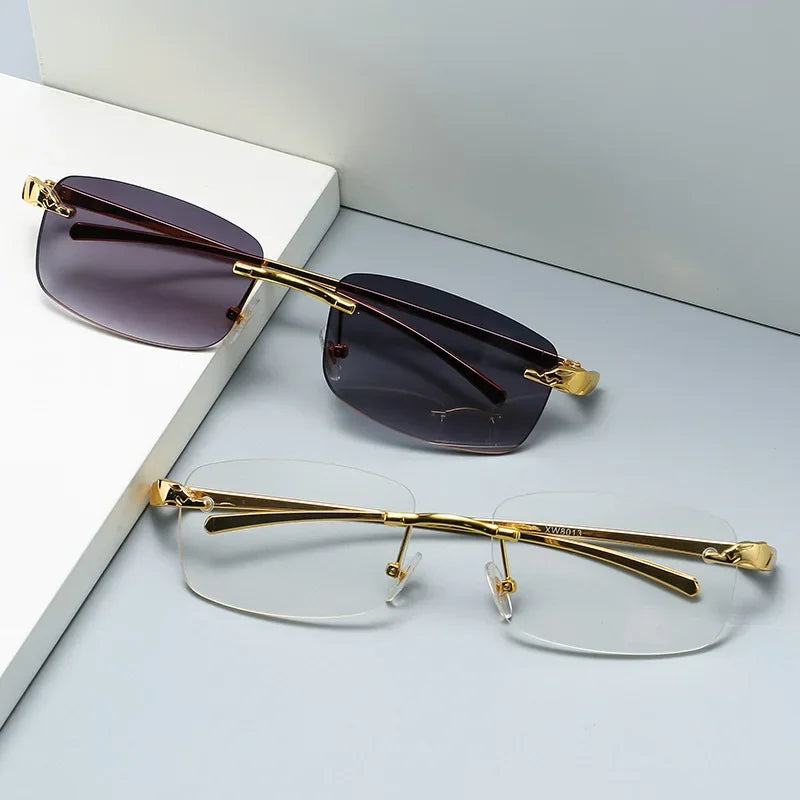 Fashion Vintage Rimless Square Sunglasses Men