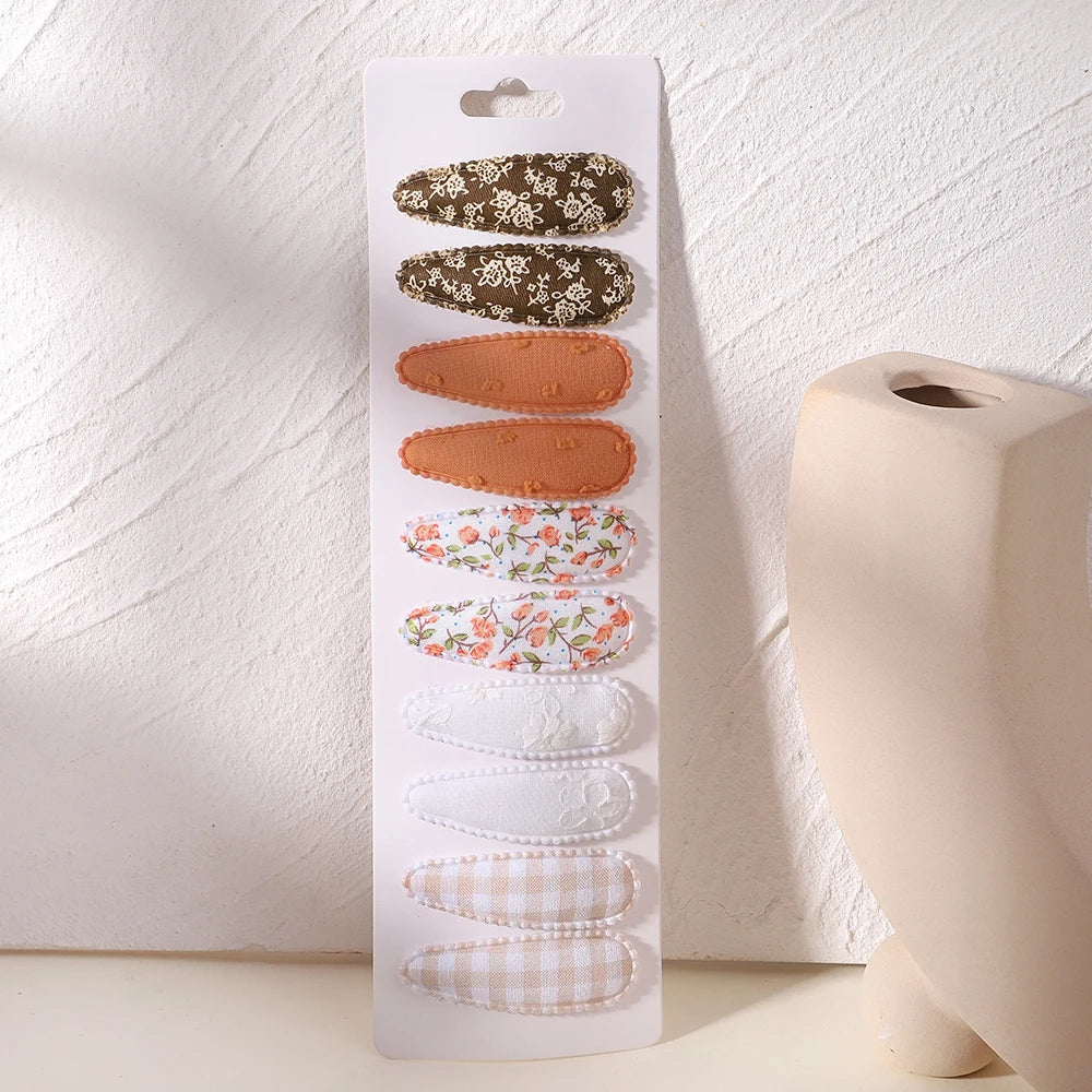 10Pcs/Lot Fresh Print Cotton Alloy Hair Clips for Kids Fabric