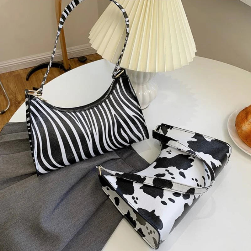 Fashion Zebra Leopard Print Women Handbag PU Leather