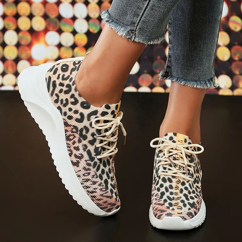 Fashion Leopard Knitted Sneakers for Women 2025