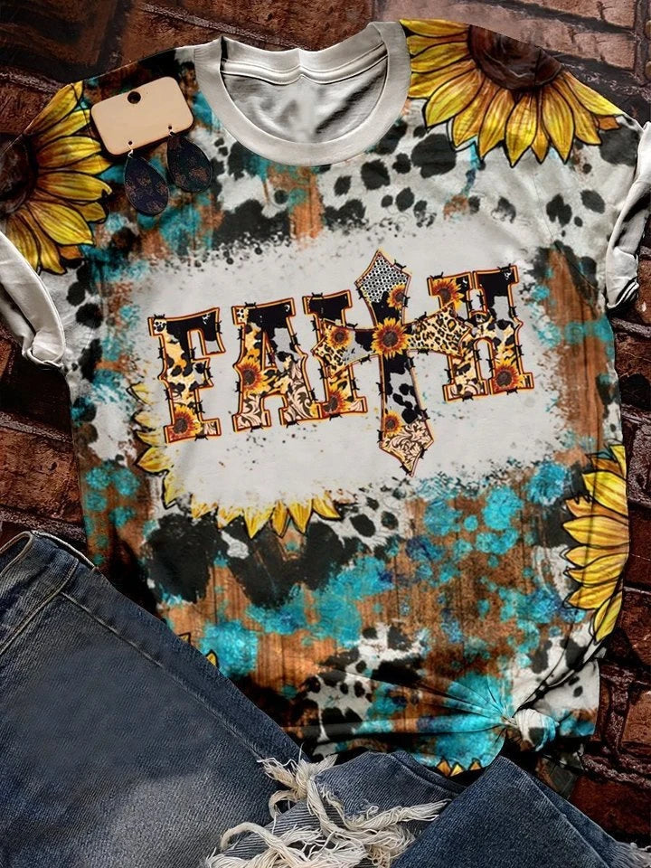 Jesus Cross T Shirt Gold Sunflower 3d Print T-shirt Women
