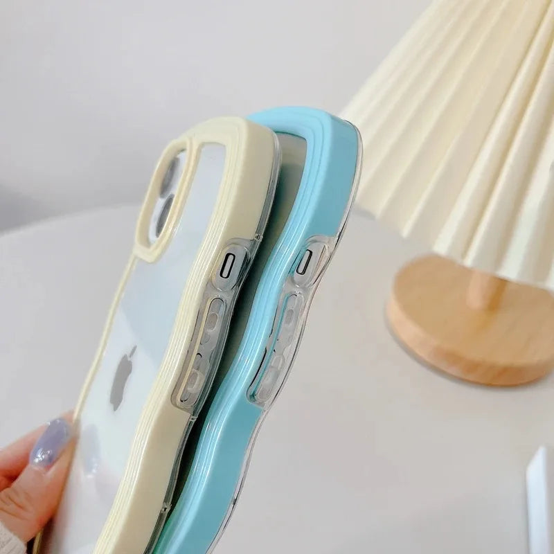 Candy Wavy Lines Bumper Case For iPhone 16 15 11 12 13 14 Pro Max Plus X XR XS Max Shockproof Transparent Hard Back Cover Funda