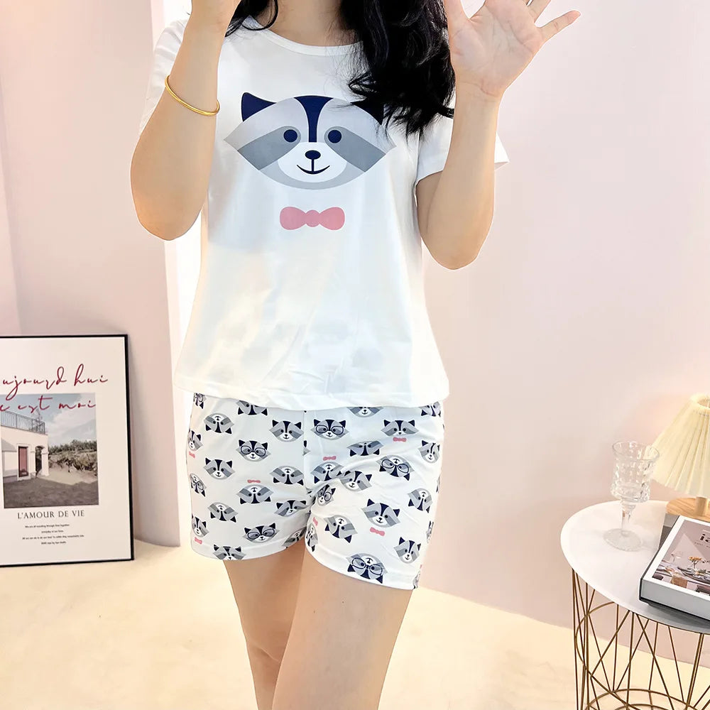 Cow Leopard Women's Pajamas Short Sleeves O Neck