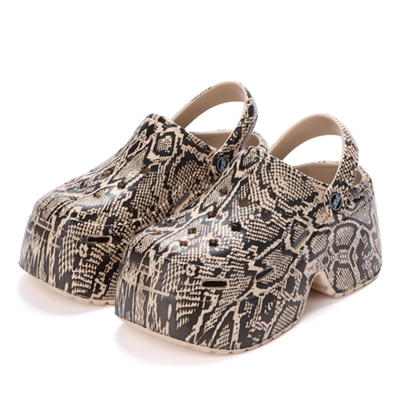 Leopard Thick Bottom Clogs for Women Closed Toe Chunky