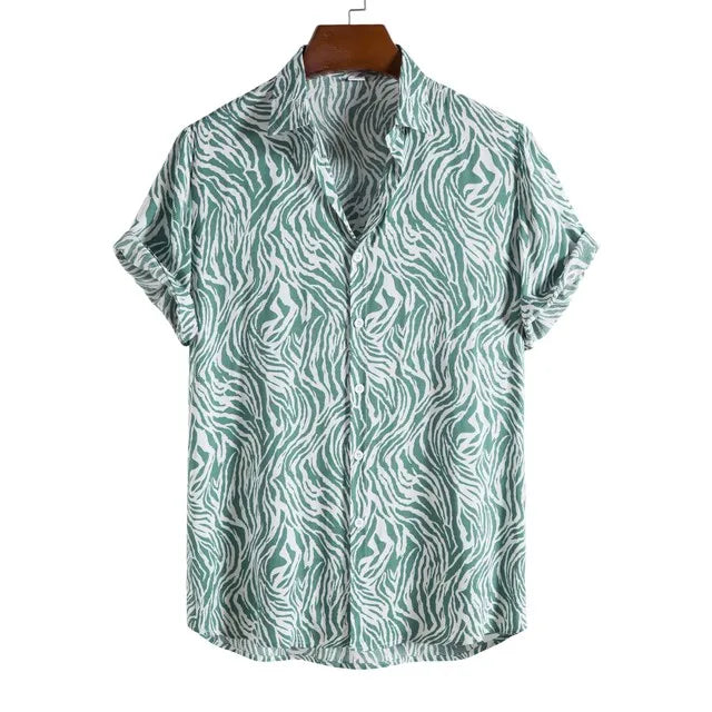 Leopard Hawaiian Sexy Floral Male Camisa Slim Fit Short