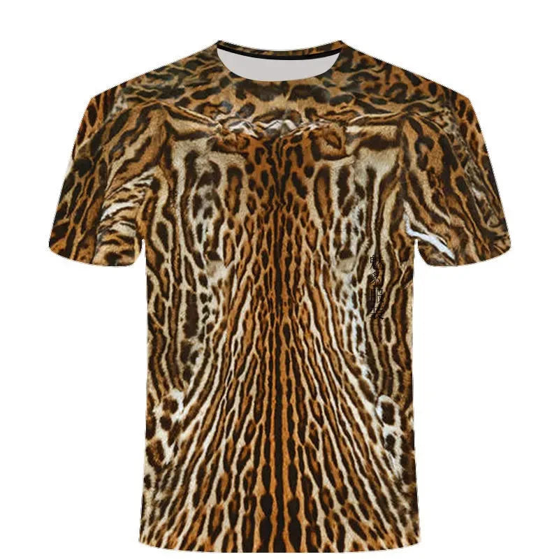 Leopard Print 3D Printing T-shirt Contrasting Stripes Fleck