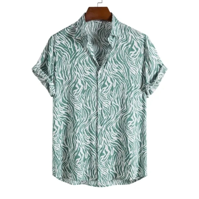Leopard Hawaiian Sexy Floral Male Camisa Slim Fit Short