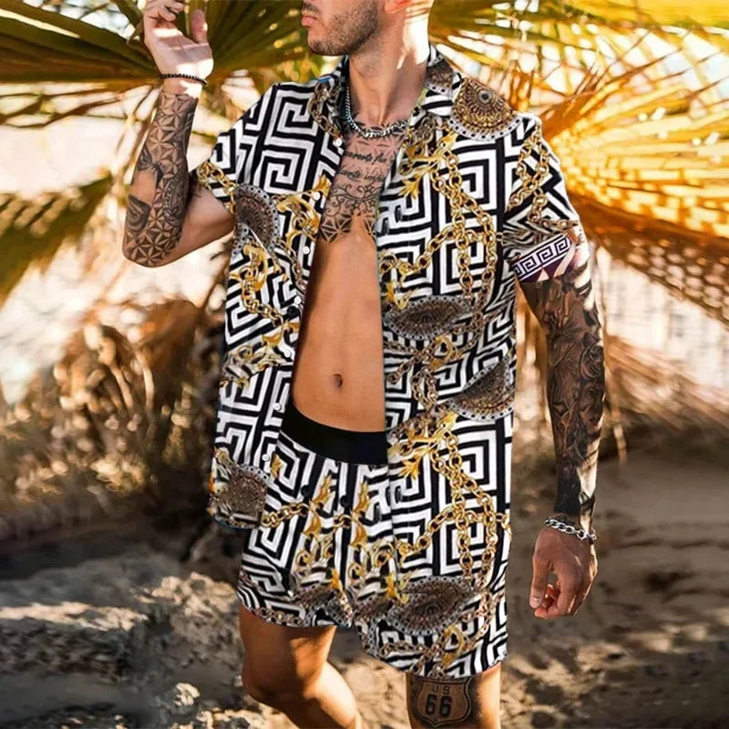Summer Men's Fashion Leopard Print Short Sleeve