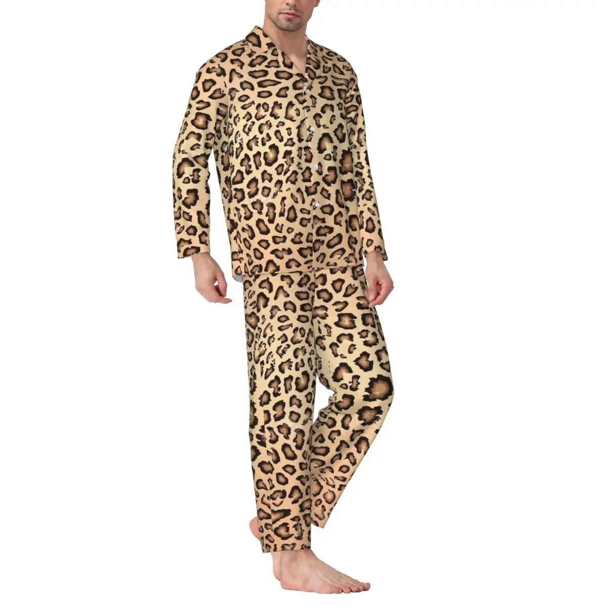 Boho Beige And Brown Leopard Print Pajama Sets