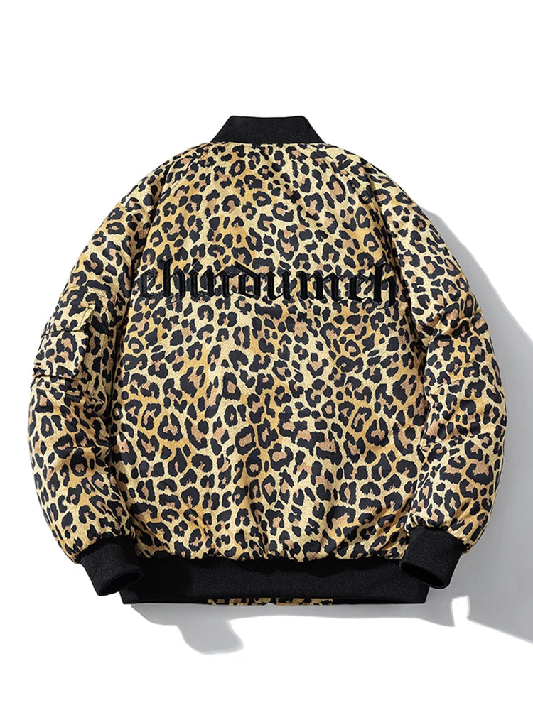 Fashion Bomber Jacket Men Leopard Hip Hop Pilot
