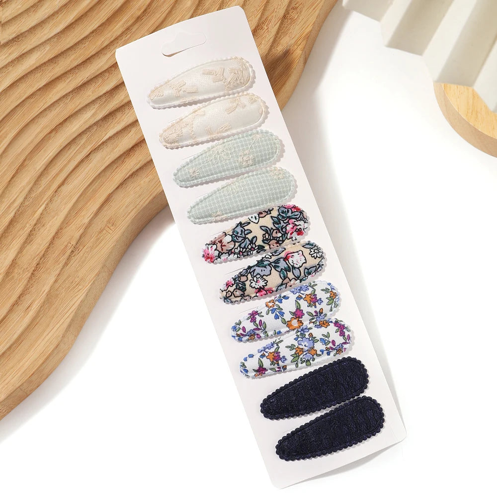10Pcs/Lot Fresh Print Cotton Alloy Hair Clips for Kids Fabric