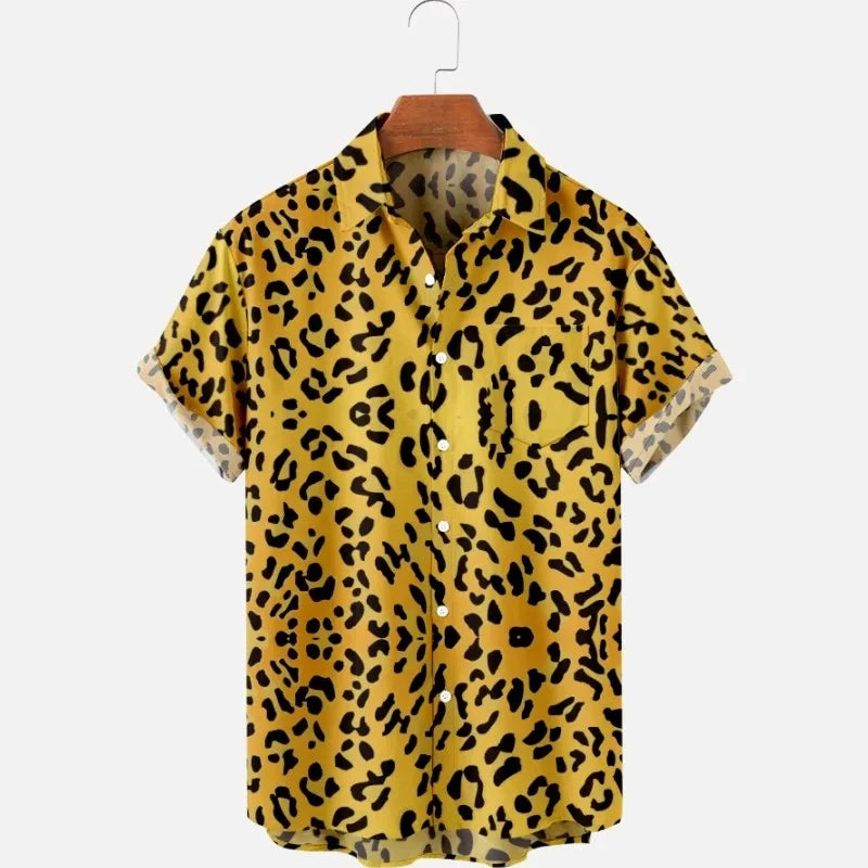 Summer Men's Hawaii Shirts y2k Tops Leopard Print Short