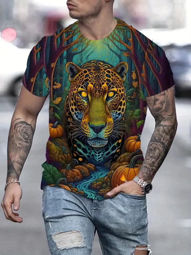 Stylish 3D Leopard Print T-Shirt for Men – Jungle Line