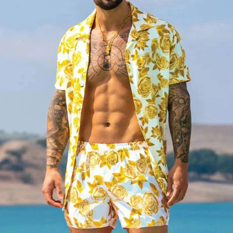 Summer Men's Fashion Leopard Print Short Sleeve