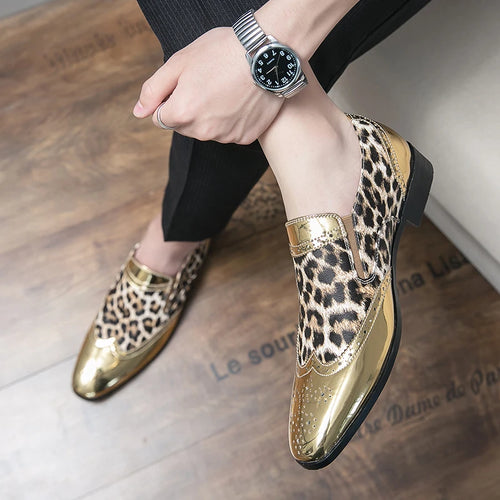 Designer Leopard Print Patchwork Leather Shoes