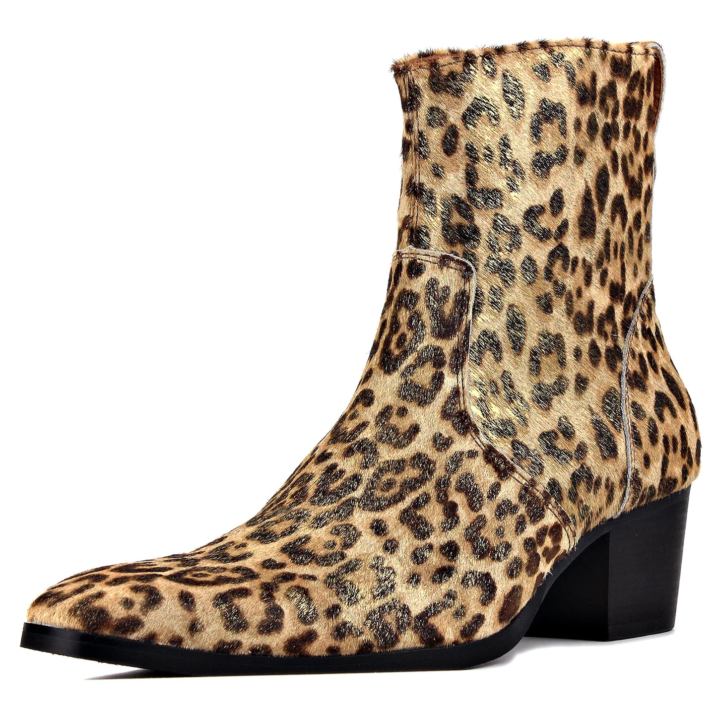 Men Chelsea Ankle Boots Genuine Goat Leather Leopard Boot