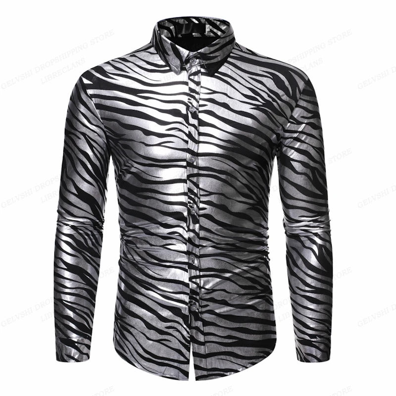 Leopard Hawaii Shirts Men Fashion Shirt Long Sleeve