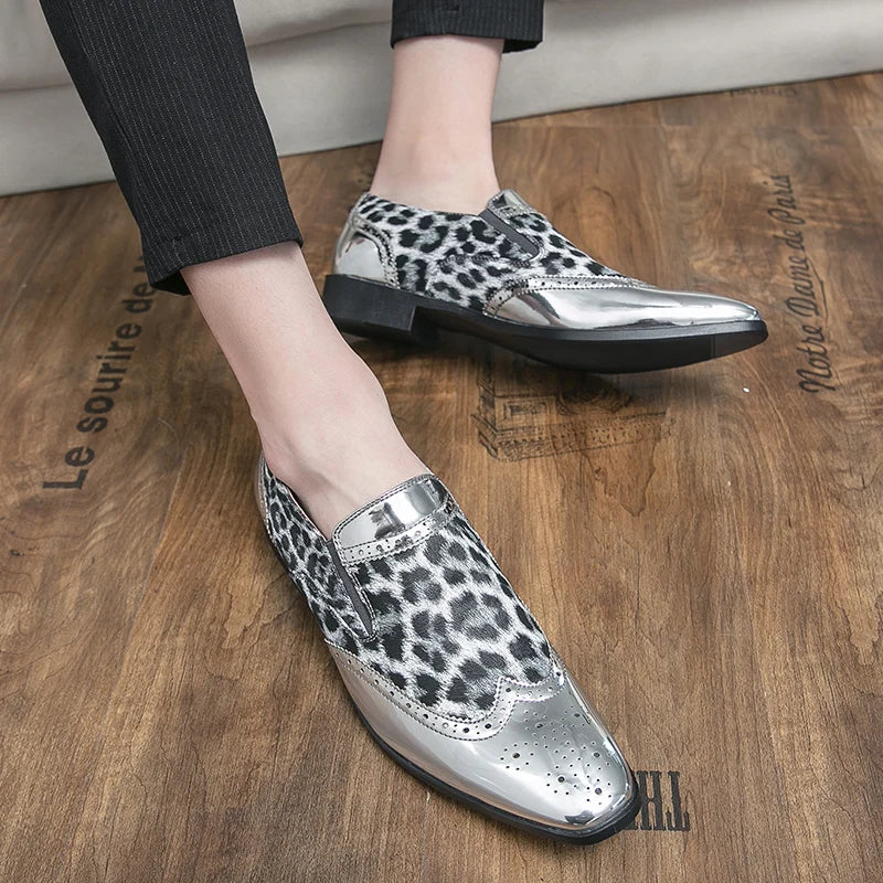 Designer Leopard Print Patchwork Leather Shoes