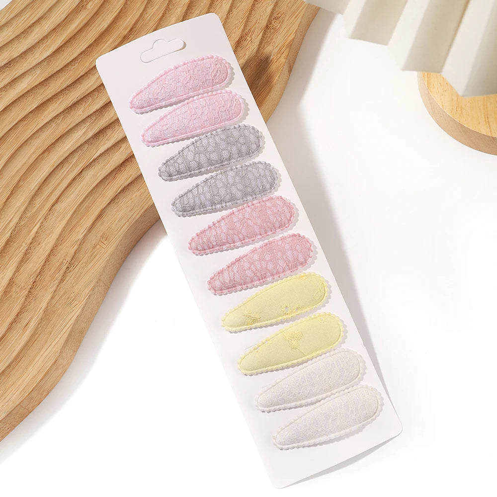 10Pcs/Lot Fresh Print Cotton Alloy Hair Clips for Kids Fabric