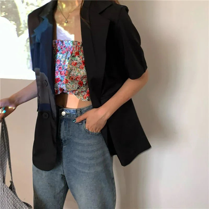 SMVP 2025 Women's Summer Short-sleeved Jacket Casual All-match Loose Double-breasted Blazers Coat Woman Korean Chic White Blazer