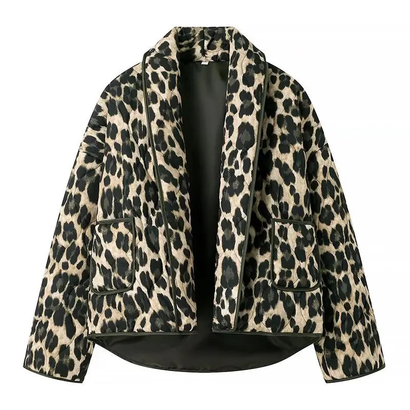 Fashion All Match Cardigan Leopard Print Jacket Women Lapel Pocket Loose Casual Coat New In Clothes Retro Open Stitch Outerwear