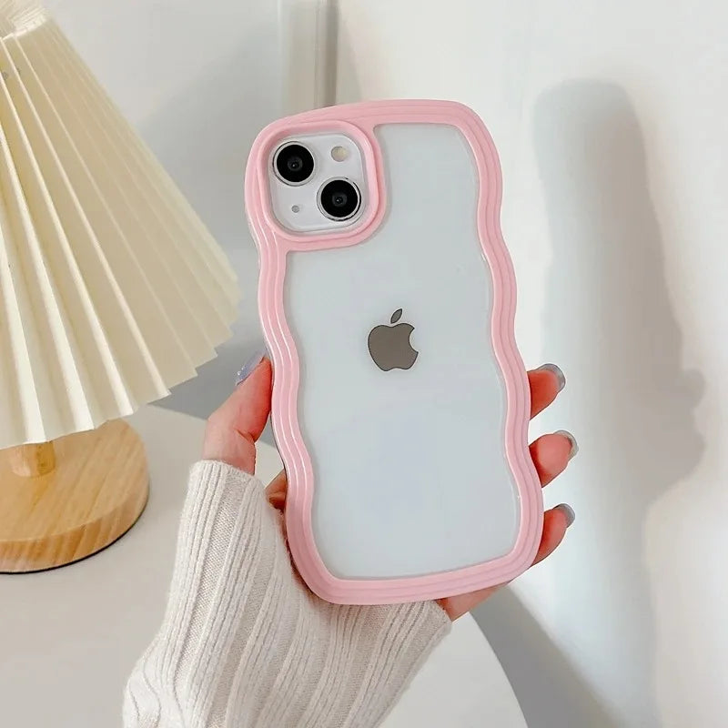 Candy Wavy Lines Bumper Case For iPhone 16 15 11 12 13 14 Pro Max Plus X XR XS Max Shockproof Transparent Hard Back Cover Funda