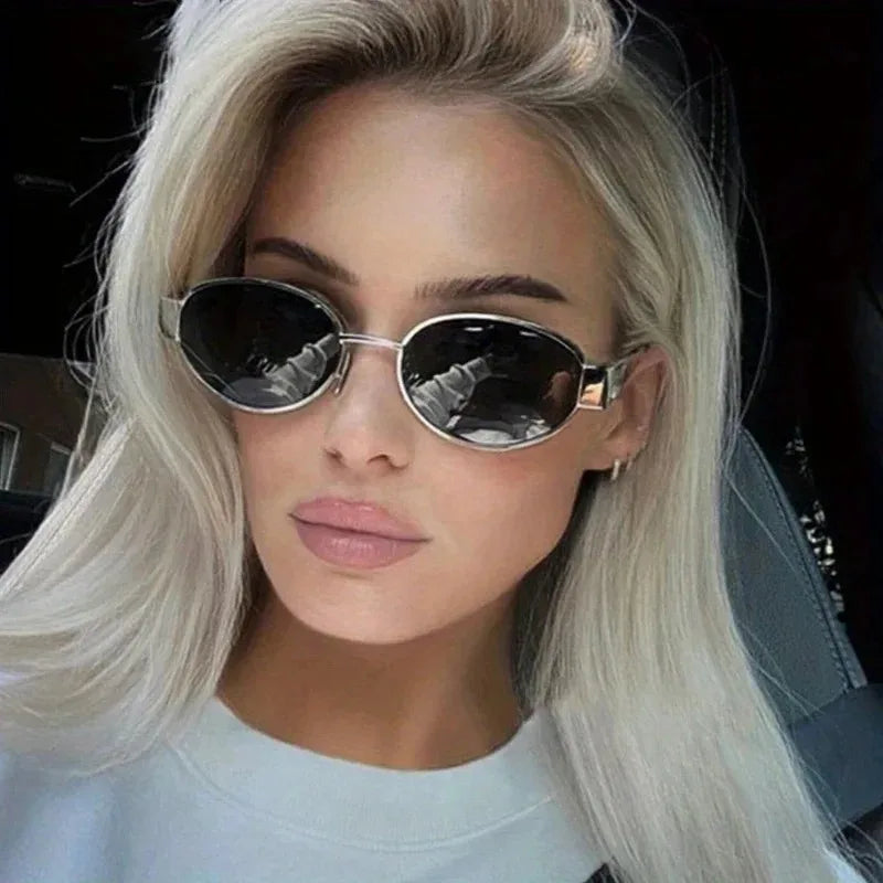 New Oval Sunglasses for Women Men Trendy Metal