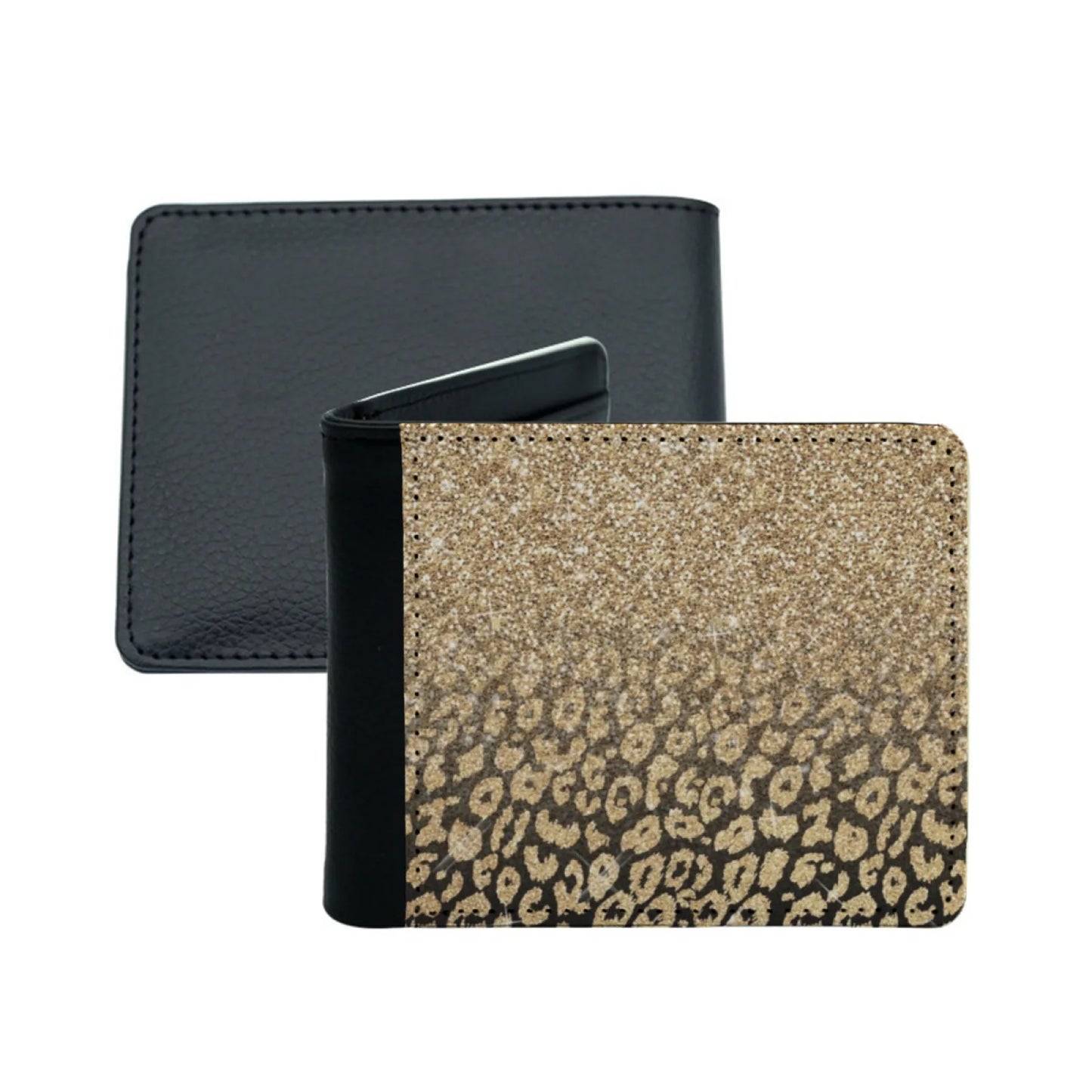 Black Leopard Print Gold Glitter Ombre Pu Leather Wallets