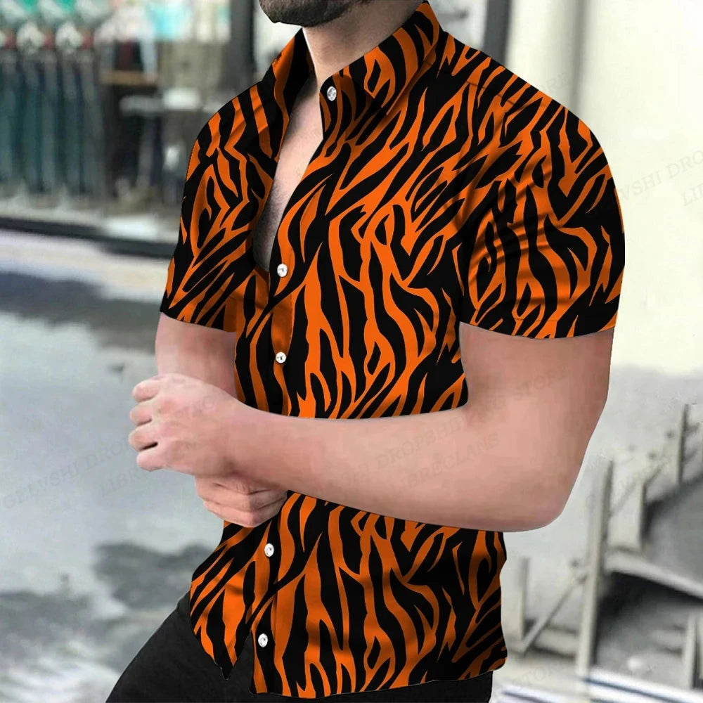 Summer Men's Hawaiian Shirts Lapel Camisa Leopard