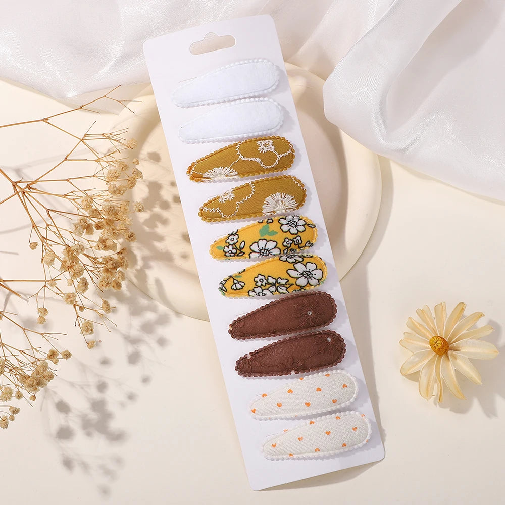 10Pcs/Lot Fresh Print Cotton Alloy Hair Clips for Kids Fabric