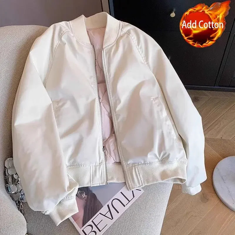 Short Plain Cotton Clothes Baseball Aviator Coat Woman Pretty Cheap Fashion Bomber Jacket for Women Korean Reviews Luxury Lined