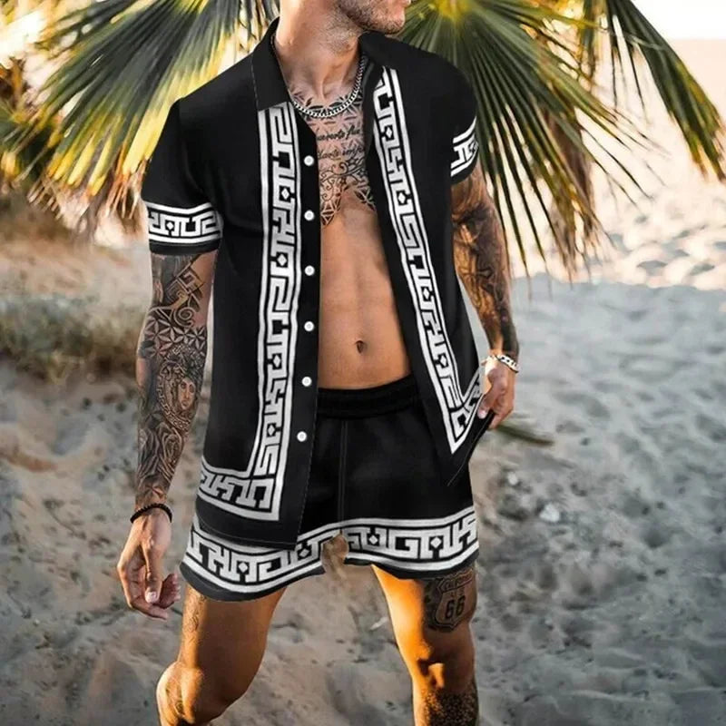 Summer Men's Fashion Leopard Print Short Sleeve