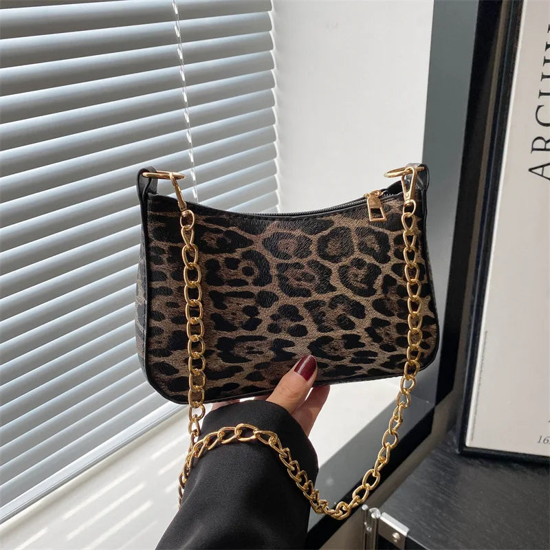 Leopard Pattern Shoulder Bags For Women, Fashion Chain