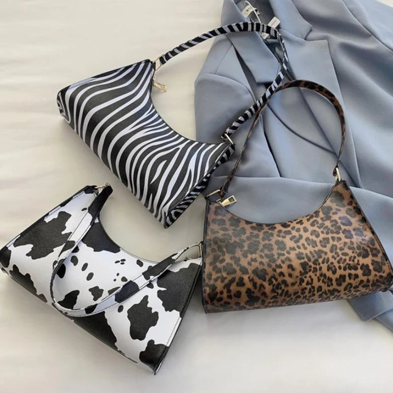 Fashion Zebra Leopard Print Women Handbag PU Leather