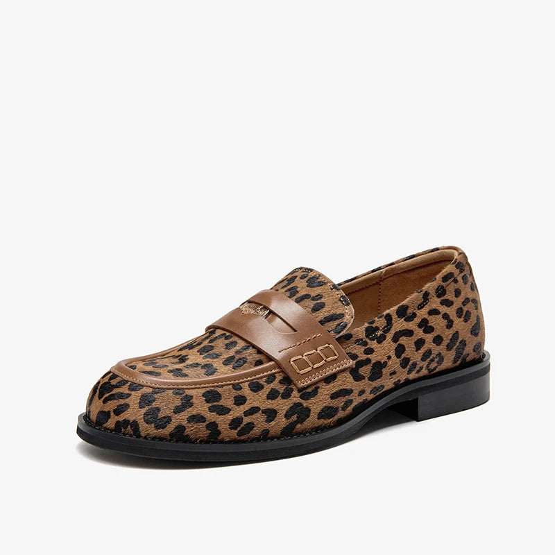BEAUTODAY Penny Loafers Women Cowhide Round Toe