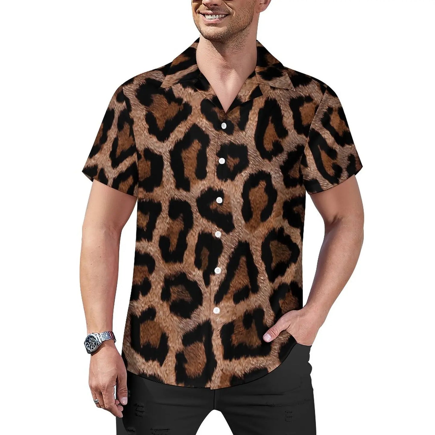 Hawaiian Sexy Red Leopard Spots Men's Shirts For Man