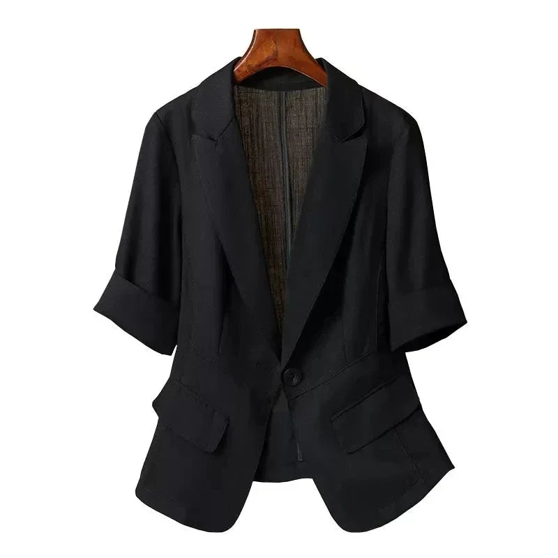 2025 Summer New Thin Small Suit Jacket Women Casual Slim Short-Sleeved Suit Coat Female Plus Size Loose Blazer Top Fashion Coat