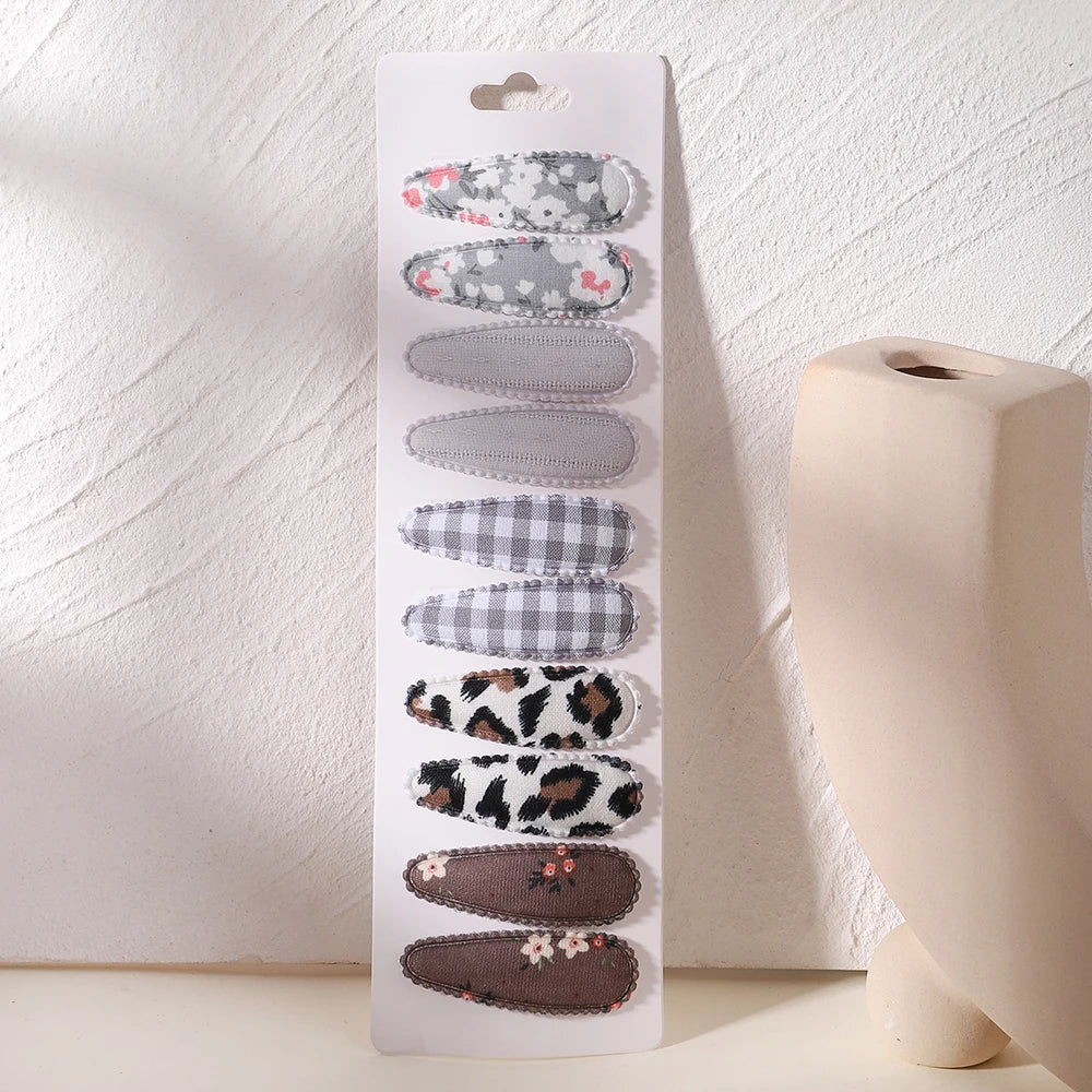10Pcs/Lot Fresh Print Cotton Alloy Hair Clips for Kids Fabric