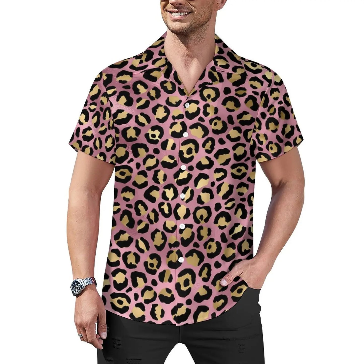 Hawaiian Sexy Red Leopard Spots Men's Shirts For Man