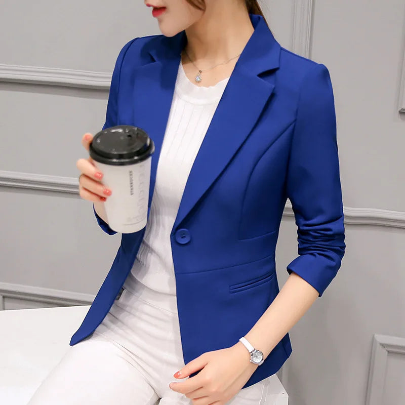Royal Blue Suit Jacket Women's Stylish Slim Coat New Fall Women Blazer Pink, Red, White, Black Girl Tops Reefer Jackets