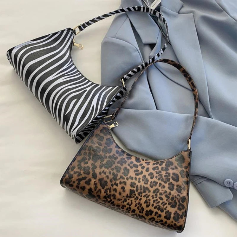 Fashion Zebra Leopard Print Women Handbag PU Leather